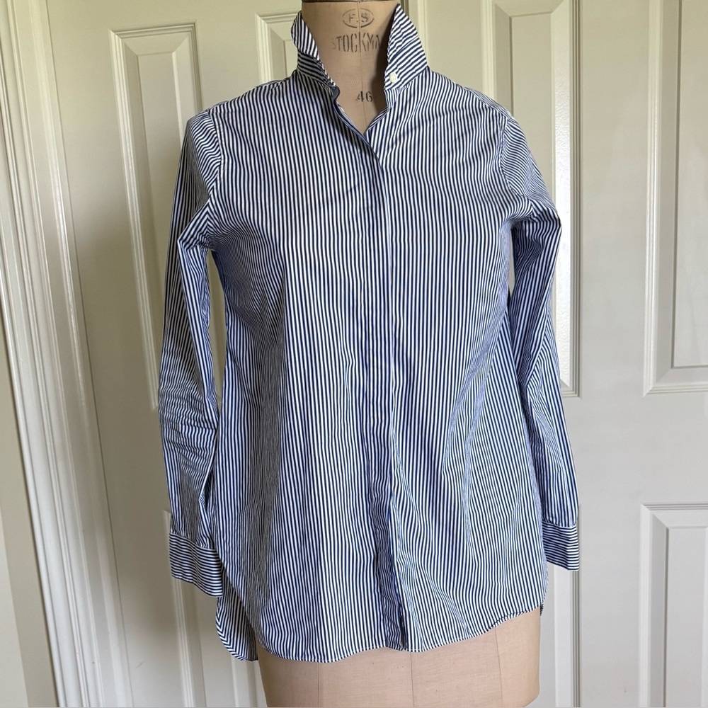 ANN MASHBURN Black and White Striped Button Down Shirt